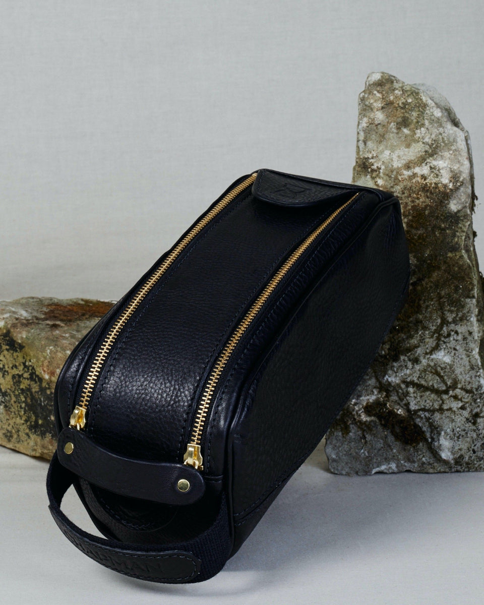 Black leather sales wash bag