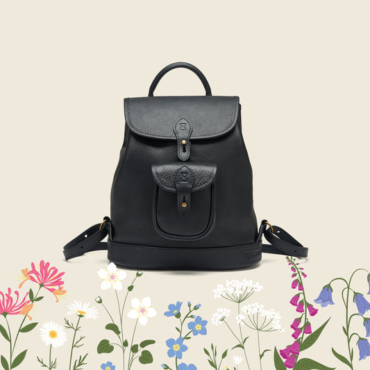 Small Ladies Leather Backpack - Floral Lining